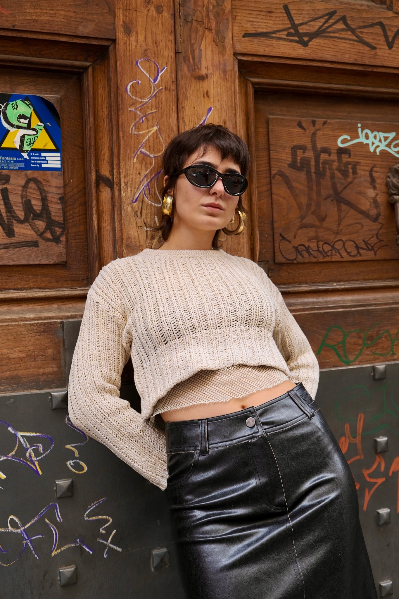 LIU JO Cropped Knit Sweater – Beige