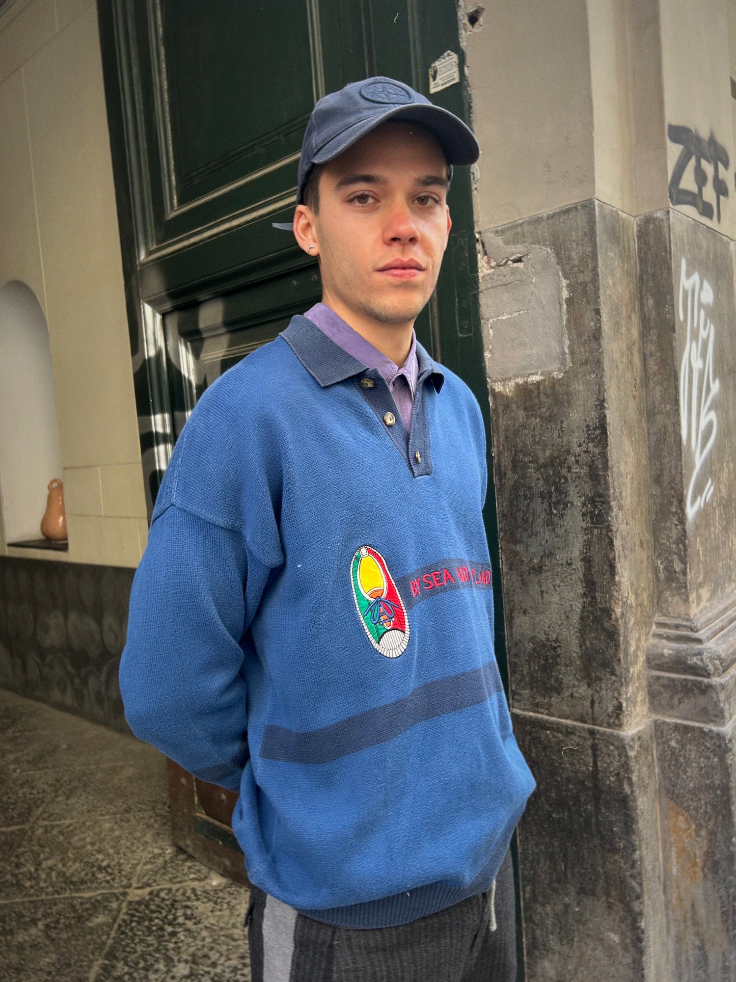 Castelbajac Cotton Knit Polo Sweater – Embroidered Graphic – Made in Italy