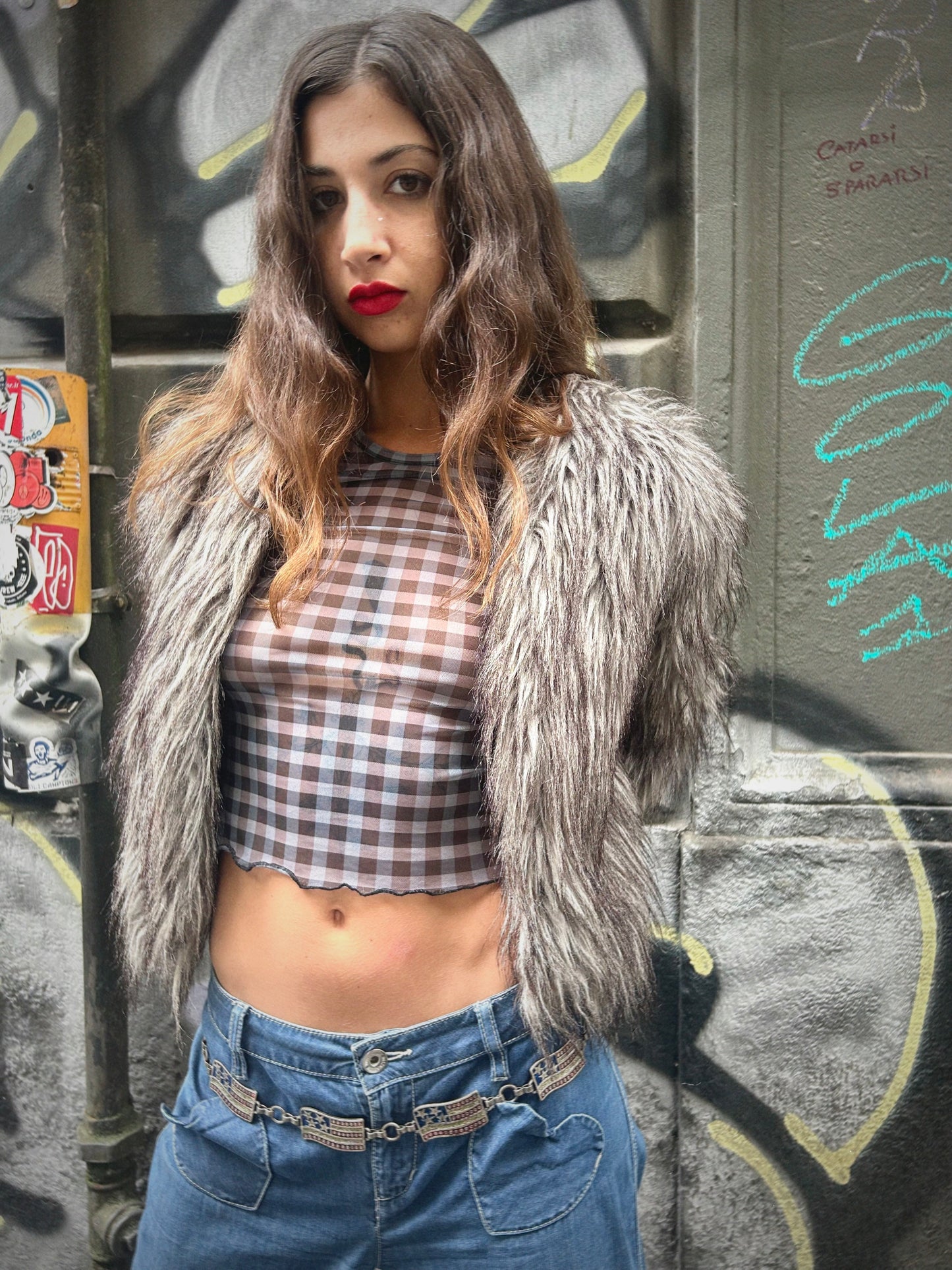 Y2K GREY FAUX FUR JACKET