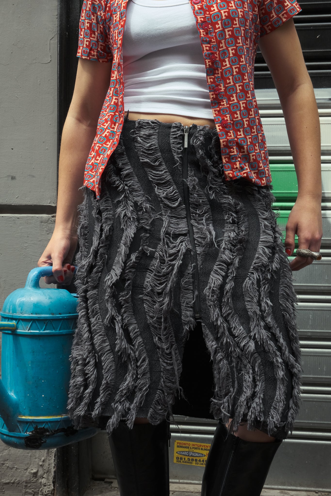 JUST CAVALLI Fringe Textured Skirt — Made in Italy