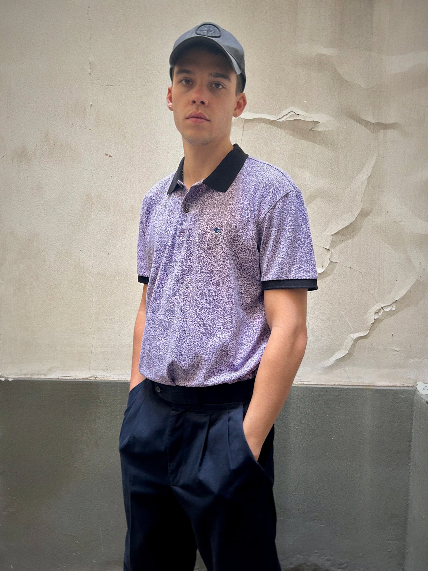 ETRO Vintage Patterned Polo – Lavender / Black