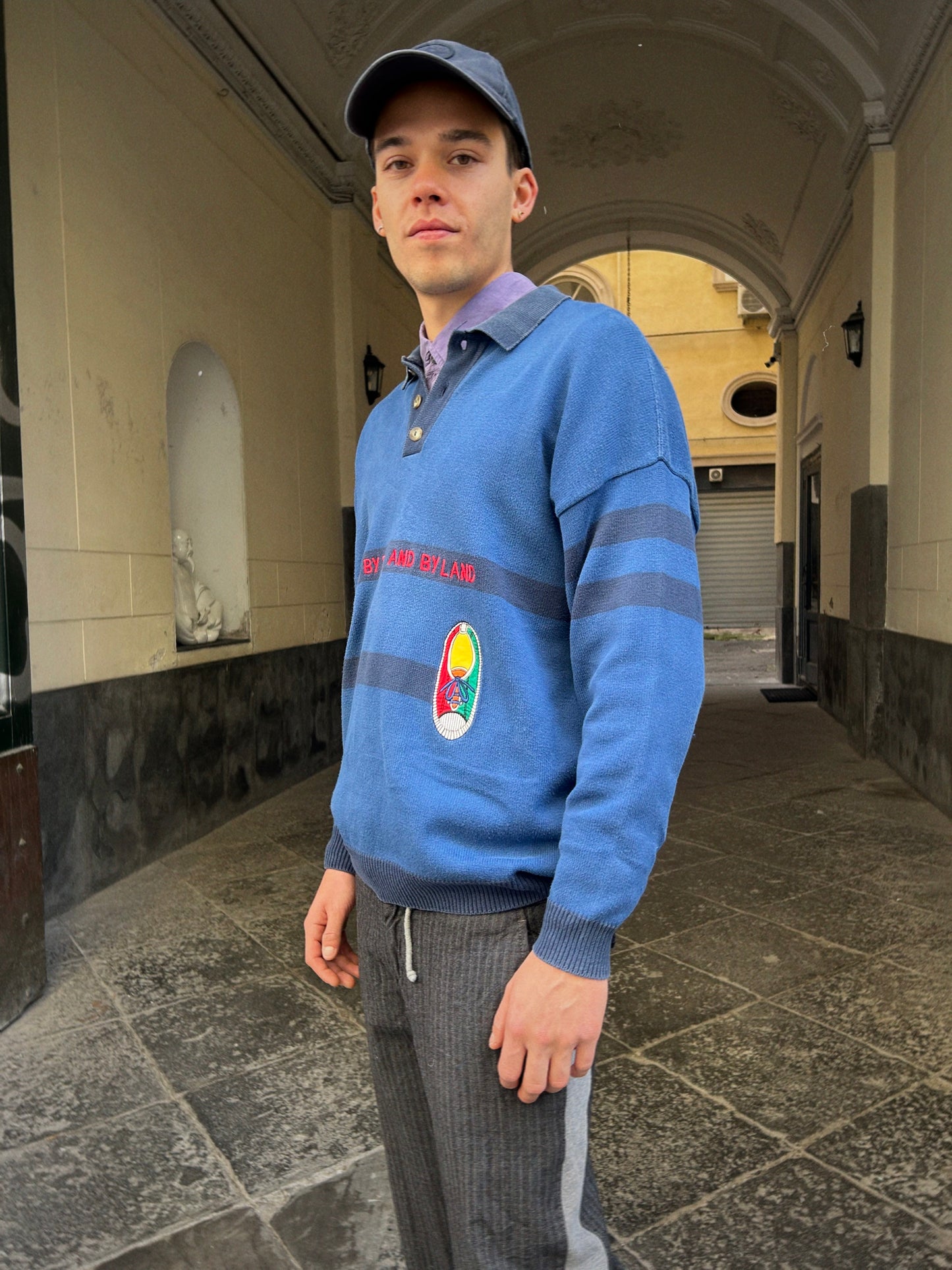 Castelbajac Cotton Knit Polo Sweater – Embroidered Graphic – Made in Italy