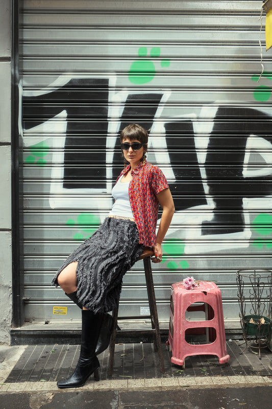 JUST CAVALLI Fringe Textured Skirt — Made in Italy