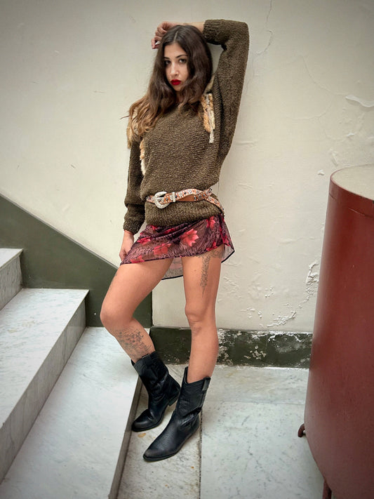 80s SWEATER WITH REAL FUR PATCHES