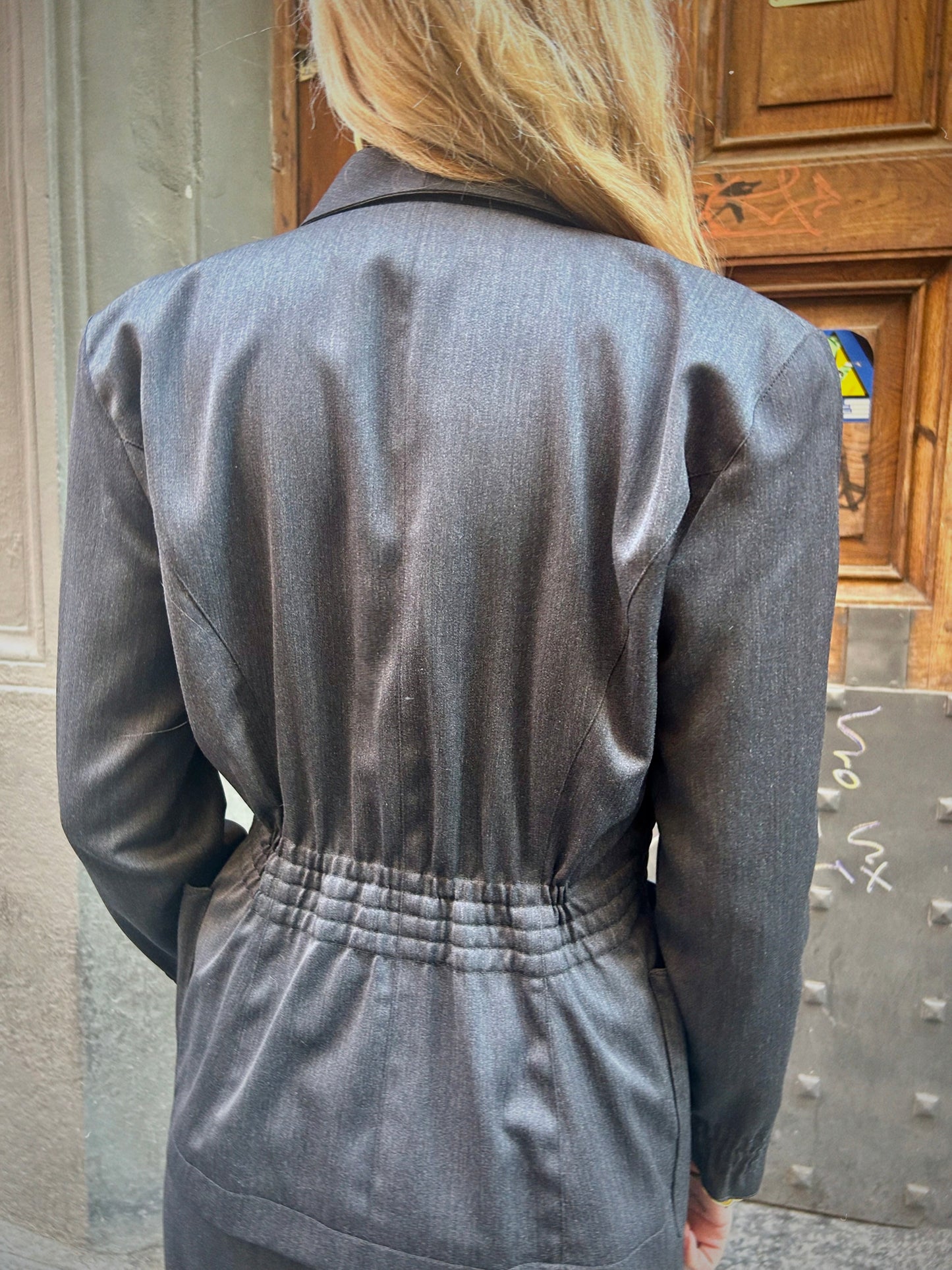 THIERRY MUGLER PARIS — Sculpted Wool Skirt Suit, c. 1980s–90s