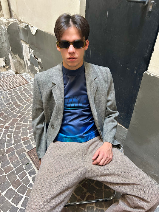 GREY WOOLBLEND HERRINGBONE OVERCOAT